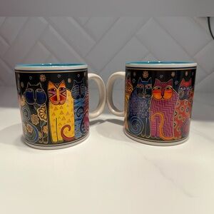 Laurel Burch Colorful Cat Art Ceramic Mugs - Set of 2